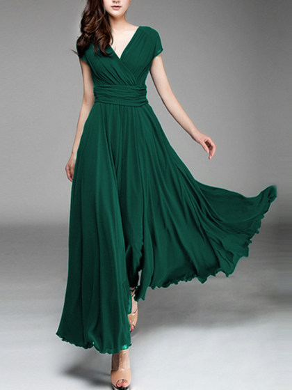 V-Neck  Plain Maxi Dress