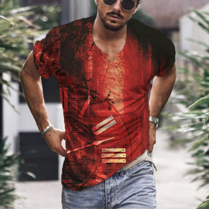 Mens casual printed short-sleeved T-shirt