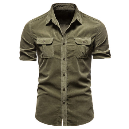 Men's fashion casual corduroy short sleeve shirt