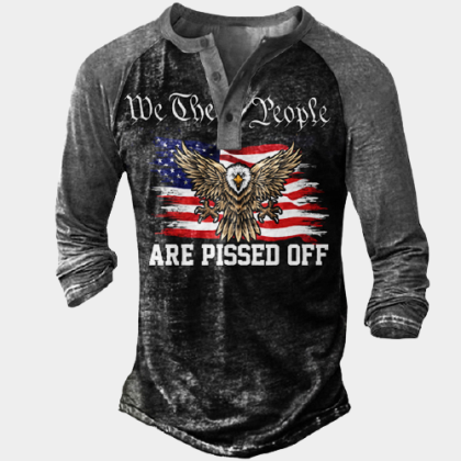 We The People Are Pissed Off American Flag Eagle Men's Henley Button Shirt