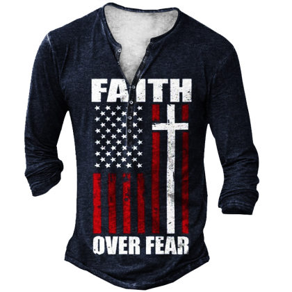 Faith Over Fear Men's American Flag Jesus Faith Henry Shirt