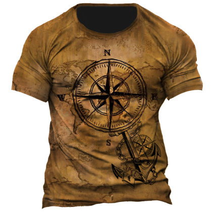 Men's Vintage Compass Anchor Print T-Shirt