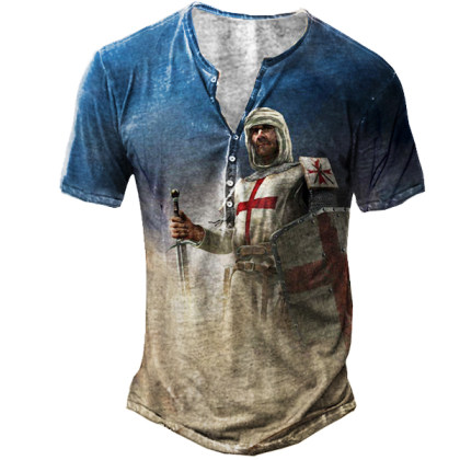 Templar Vintage Print Men's Henley Short Sleeve T-Shirt